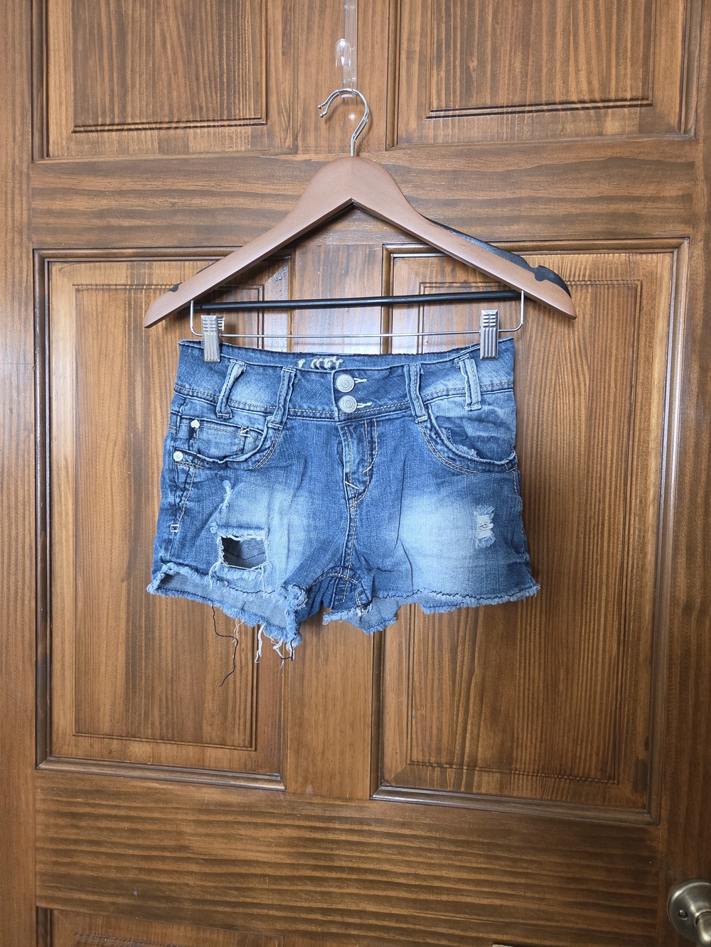 Wallflower Washed Blue Distressed Denim Shorts
